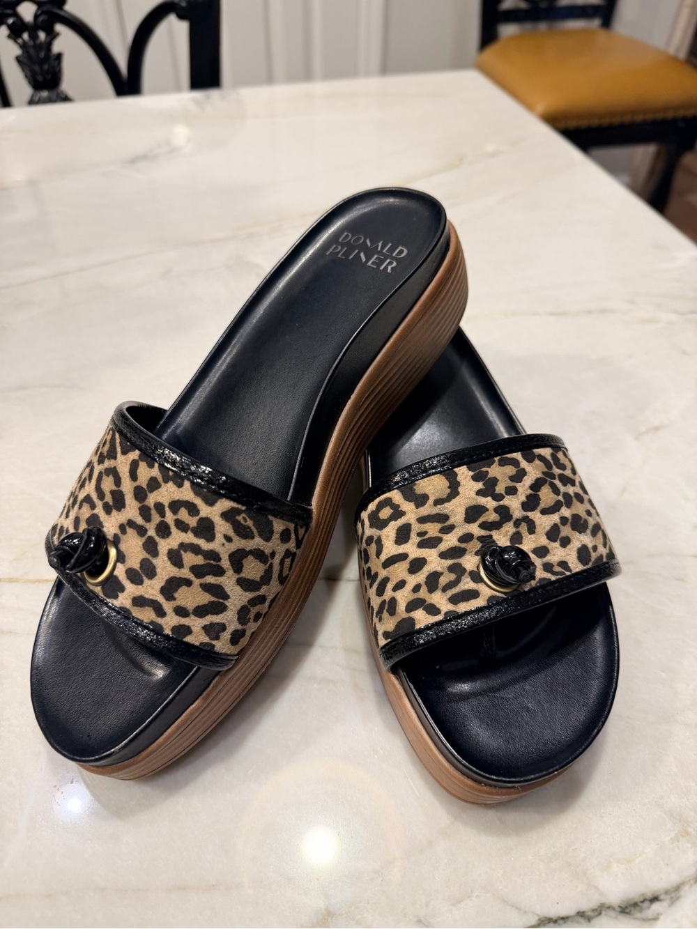 Donald J. Pliner Leopard-Print Slide Mules in Tan & Black